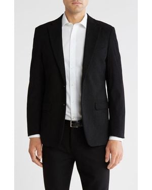 T.R. Premium Slim Fit Solid Cotton Blend Textured Blazer - Black