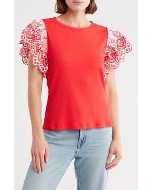 INDUSTRY REPUBLIC CLOTHING Eyelet Sleeve T-Shirt - Red