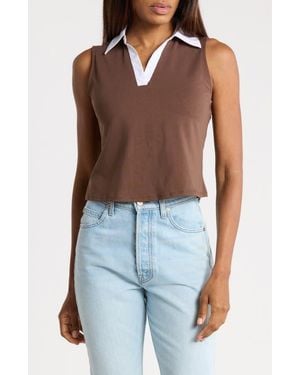 French Connection Contrast Collar Sleeveless Knit Polo - Blue