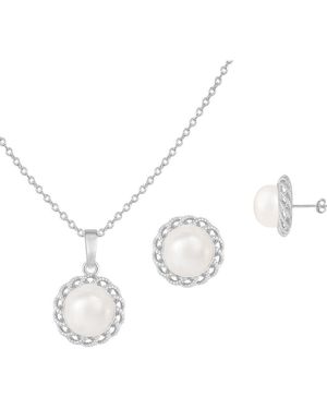Splendid Halo Freshwater Pearl Pendant Necklace & Stud Earrings Set - White