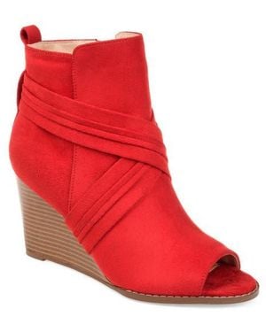 Journee Collection Sabeena Wedge Peep Toe Bootie - Red