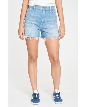DAZE The Knockout High Waist Cargo Denim Cutoff Shorts - Blue