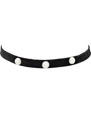 Steeltime Simulated Pearl Velvet Choker Necklace - Black