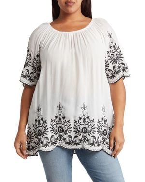 Forgotten Grace Embroidered Trim Peasant Tunic Top - Gray