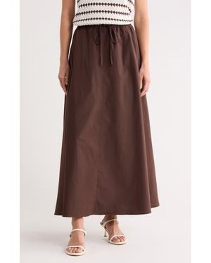 Leith Drawstring Waist Cotton Poplin Maxi Skirt - Brown