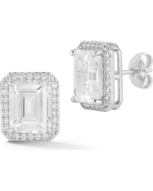 Glaze Jewelry Rectangular Halo Stud Earrings - White