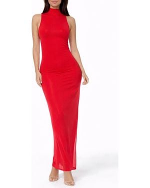 Bebe Power Mesh Shirred Maxi Dress