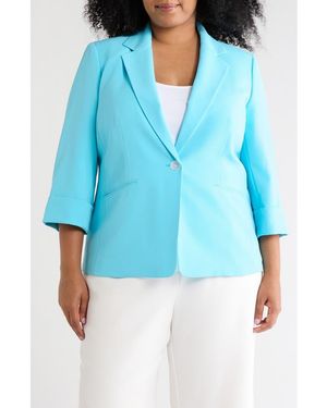 Kasper Solid Woven Blazer - Blue