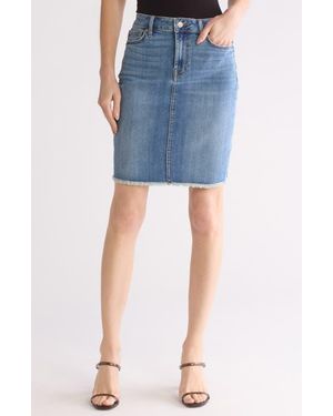 Seven7 Frayed Denim Pencil Mini Skirt - Blue