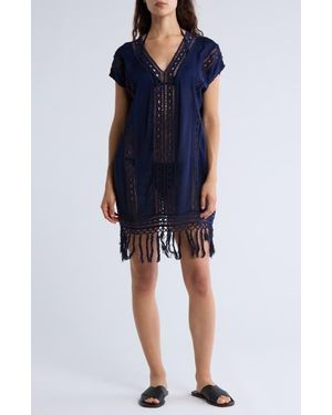 Boho Me Crochet Fringe Short Dress - Blue
