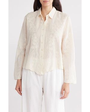 Forgotten Grace Floral Embroidered Cotton Button-Up Shirt - White
