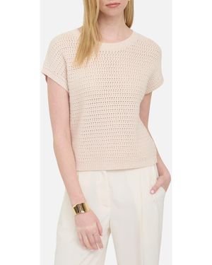 Blu Pepper Open Knit Short Sleeve Sweater - Natural