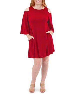 Nina Leonard Shoulder Cutout Dress - Red