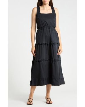 Badgley Mischka Ruffle Trim Tiered Cotton Maxi Dress - Black