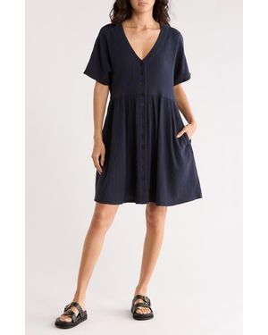 Madewell Lightspun Button Front Minidress - Blue