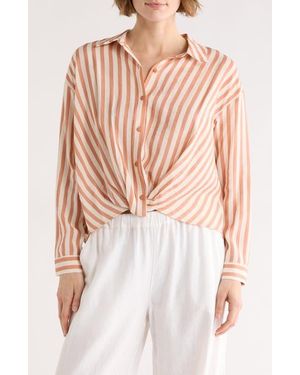 DR2 by Daniel Rainn Long Sleeve Twist Front Button-Up Shirt - Pink
