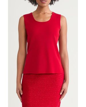 Ming Wang Scoop Neck Mid Length Knit Tank - Red