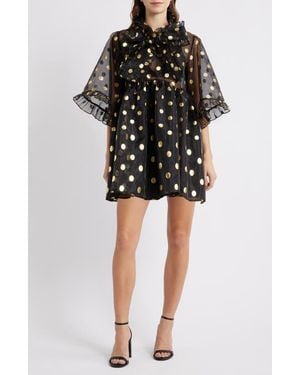 Sister Jane Swing Spot Organza Babydoll Minidress - Black