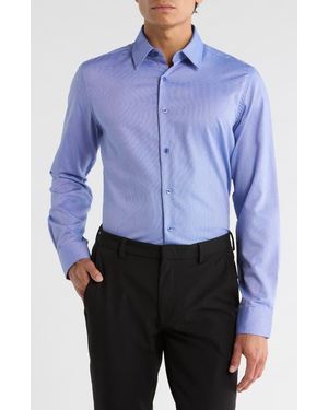 Duchamp Slim Fit Textured Stretch Cotton Dress Shirt - Blue