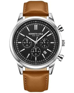 Kenneth Cole Dress Sport Leather Strap Watch, 45Mm - Black
