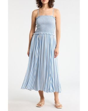 Boho Me Stripe Smocked Cover-Up Midi Dress - Blue