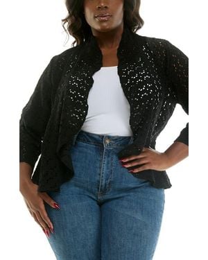 Nina Leonard Lace Three-Quarter Sleeve Bolero - Black