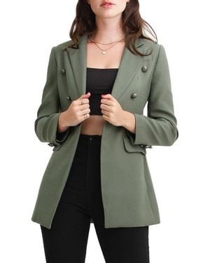 Belle & Bloom Textured Double-Breasted Blazer Jacket - Green
