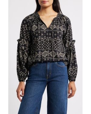 Bobeau Paisley Print Long Sleeve Woven Shirt - Black