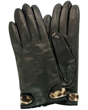 Portolano Genuine Calf Hair Trim Leather Gloves - Gray