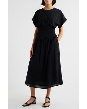 Madewell Stripe Smocked Waist Seersucker Dress - Black
