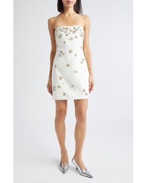 Cinq À Sept Samia Tumbling Crystal Flowers Strapless Dress - White