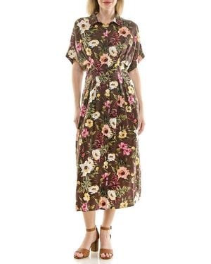 Nicole Miller Floral Short Sleeve Midi Shirtdress - Metallic
