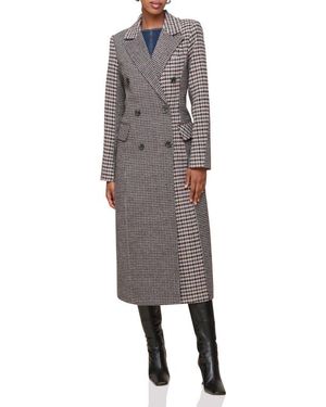 Avec Les Filles Colorblock Houndstooth Double Breasted Coat - Gray