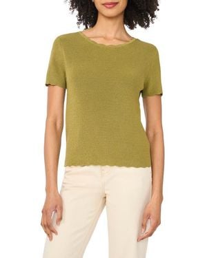 Cece Scallop Rib Short Sleeve Knit Top - Green