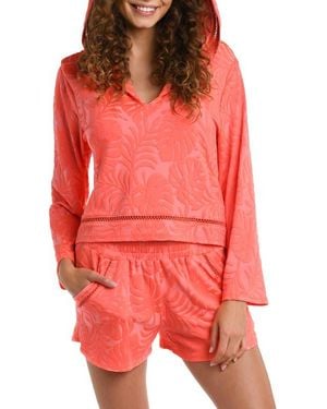 La Blanca Island Palm Cover-Up Hoodie - Red