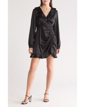 Wishlist Side Ruched Long Sleeve Babydoll Dress - Black