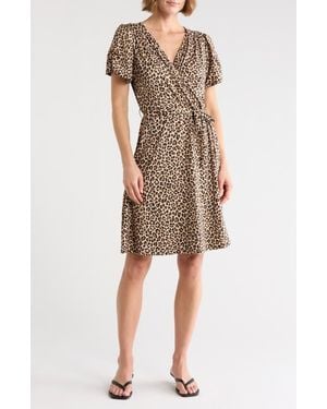 Loveappella Short Sleeve Faux Wrap Jersey Dress - Multicolor