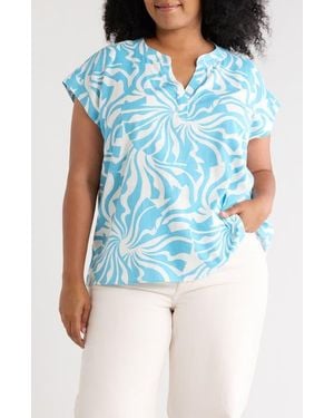 Vince Camuto Split Neck Cap Sleeve Top - Blue