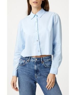 Mavi Kentucky Raw Hem Cotton Button-Up Shirt - Blue