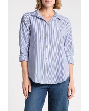 Beach Lunch Lounge Bentley Stripe Long Sleeve Cotton Button-Up Shirt - Blue