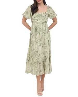 AUGUST SKY Puff Sleeve Midi Dress - Green