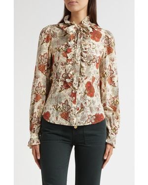 Ulla Johnson Catroux Ruffle Silk Button-Up Shirt - Natural