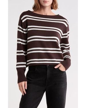 Vigoss Stripe Boat Neck Crop Sweater - Black