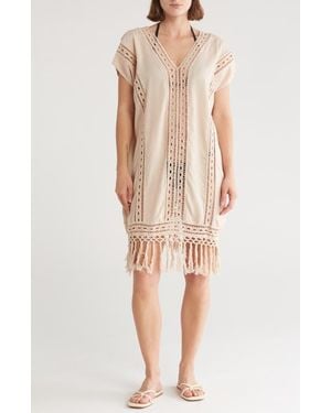 Boho Me Crochet Fringe Short Dress - Natural