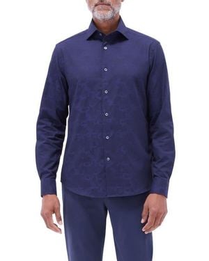 Bugatchi Axel Shaped Fit Stretch Cotton Button-Up Shirt - Blue