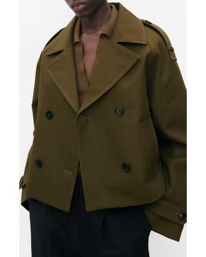 Mango Oversized Short Double-breasted Trench Coat - Green