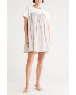 Wishlist Stripe Twofer Mixed Media Cotton Babydoll Dress - Gray