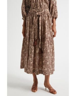 MILLE Franoise Floral Stripe Cotton Skirt - Brown