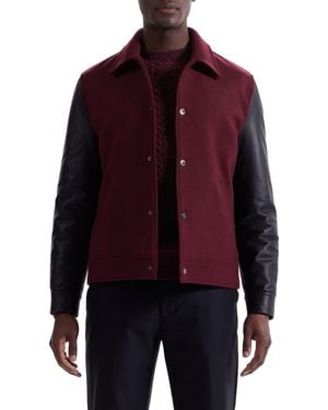 Bugatchi Leather Sleeve Tweed Jacket - Purple