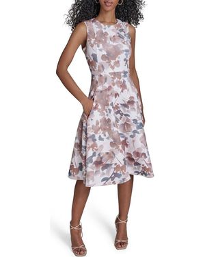 Calvin Klein Floral Sleeveless Fit & Flare Midi Dress - Purple